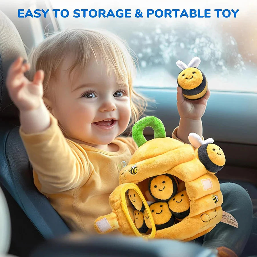 Soft Baby Beehive Toy with 5 Sensory Rattles for 6-12 Months