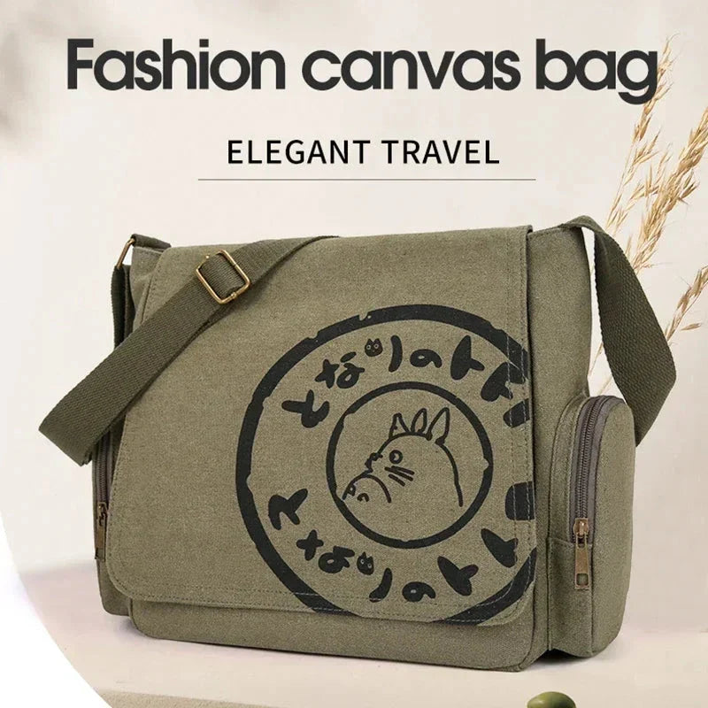Vintage Cartoon Canvas Messenger Bag – Large Capacity Tote Handbag