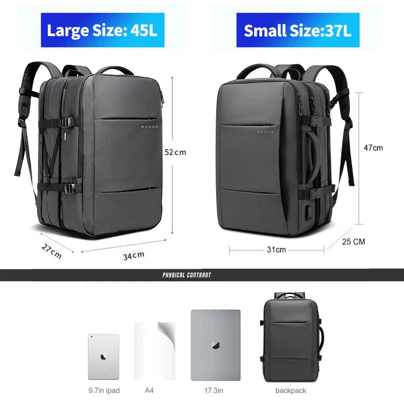 Expandable Business Backpack for Men - 17.3" Laptop, USB, Waterproof Travel Bag