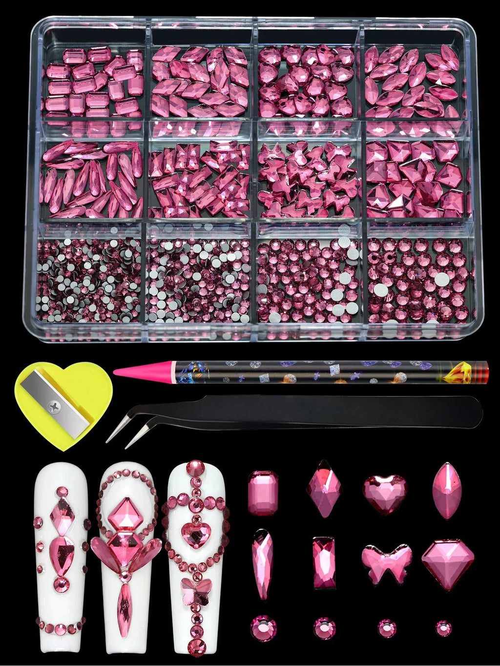 12 Grid Diamond Jewelry Set for Nail Art - Luxe Rhinestone Decorations