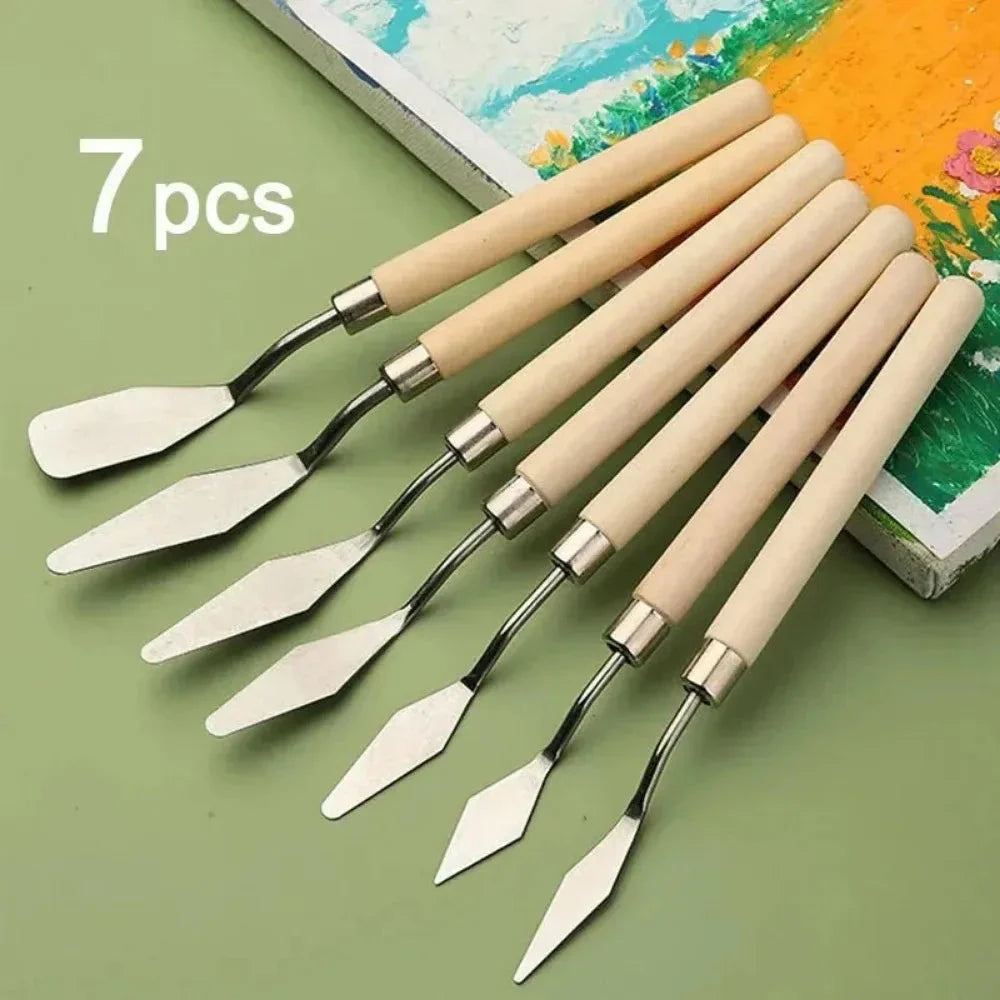 7Pcs Stainless Steel Palette Knife Set - Mixing, Scraping, and Painting Tools for Artists