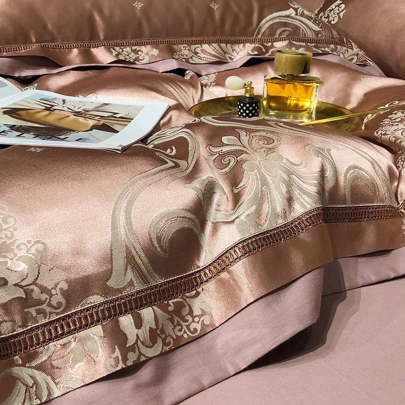 Soft Satin Jacquard Cotton Bedding Set, Luxury Duvet Cover, Blue, Gold, Gray, Queen, King Bed Sheet, Pillowcases, Home Textiles