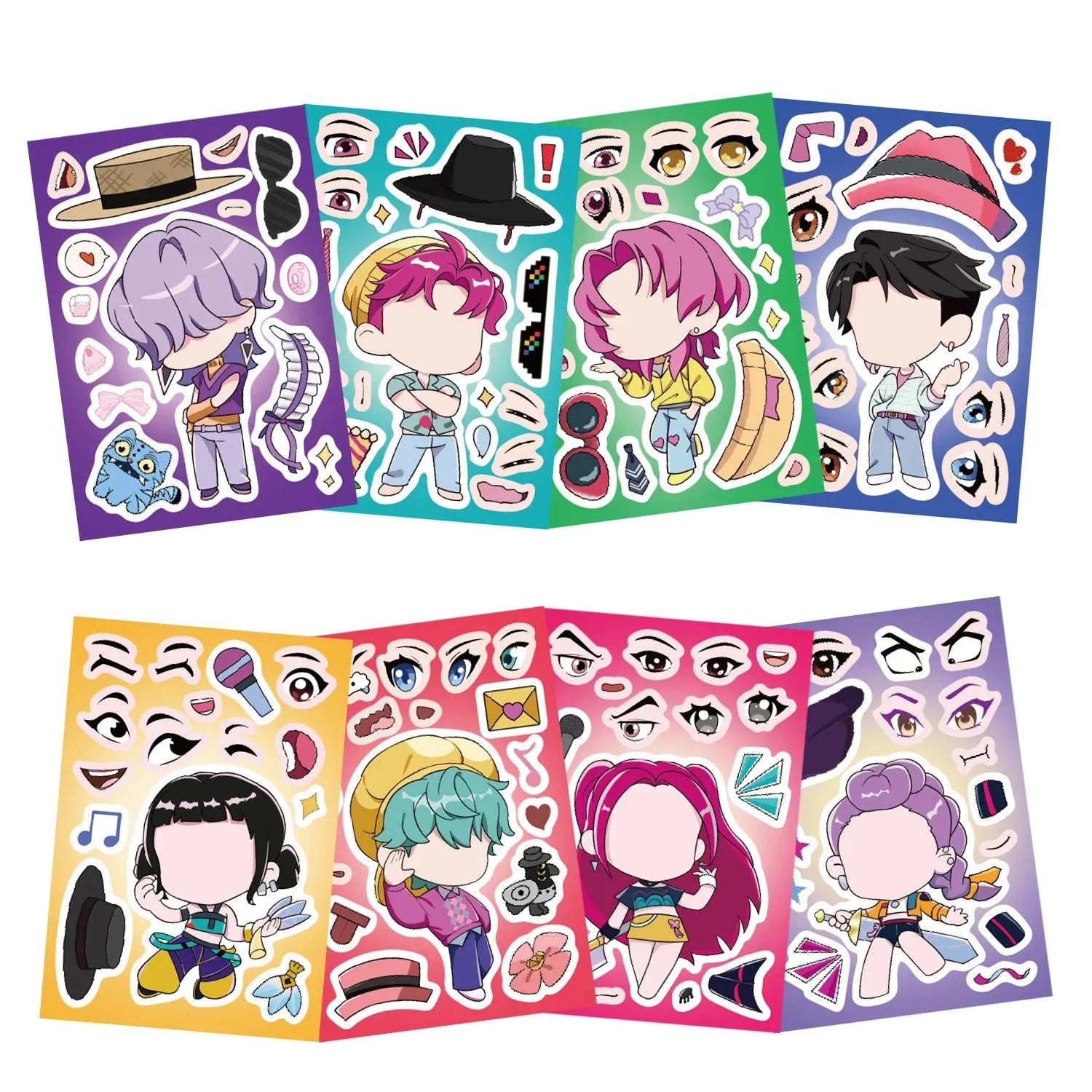 8Sheets Children DIY Puzzle Sticker Games K-POP DEMON HUNTERS Make A Face Funny Assemble Jigsaw Stickers Kids Educational Toys
