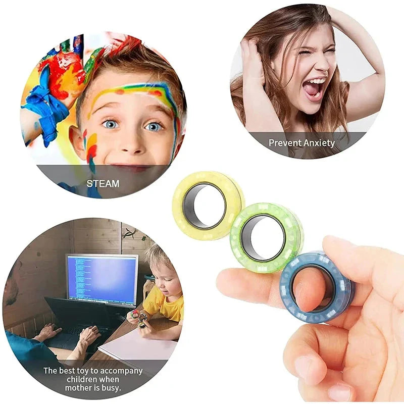 Magnetic Spinner Rings Fidget Toy Set – 3PCS Anti-Stress Magnetic Rings for Anxiety Relief and Focus