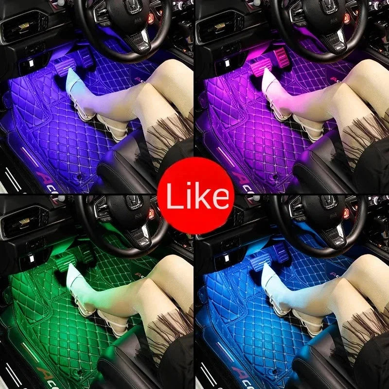 Universal RGB LED Car Interior Lights - 8-Color Ambient Strip Lamps with Music Control