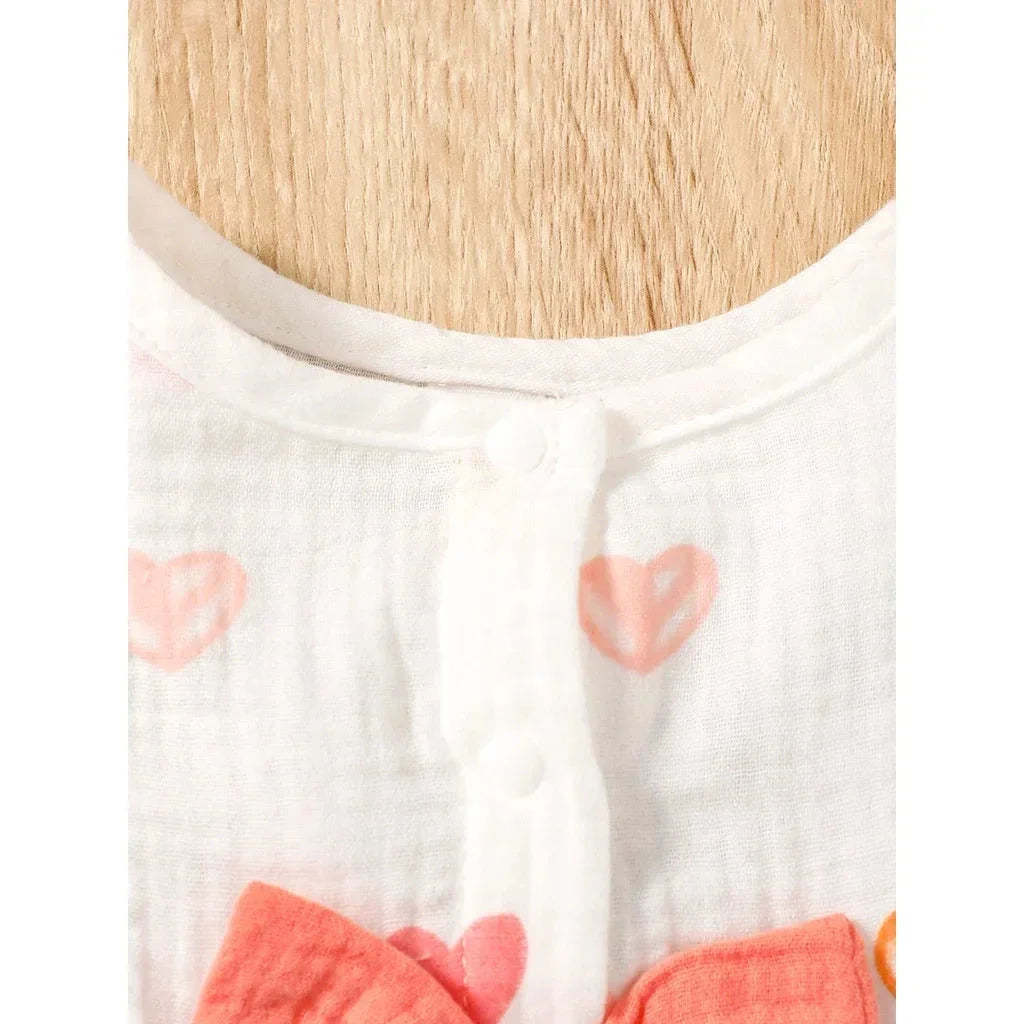 Baby Girl Summer Dress Set (0–9M) – Love Print Sleeveless Dress with Matching Hat