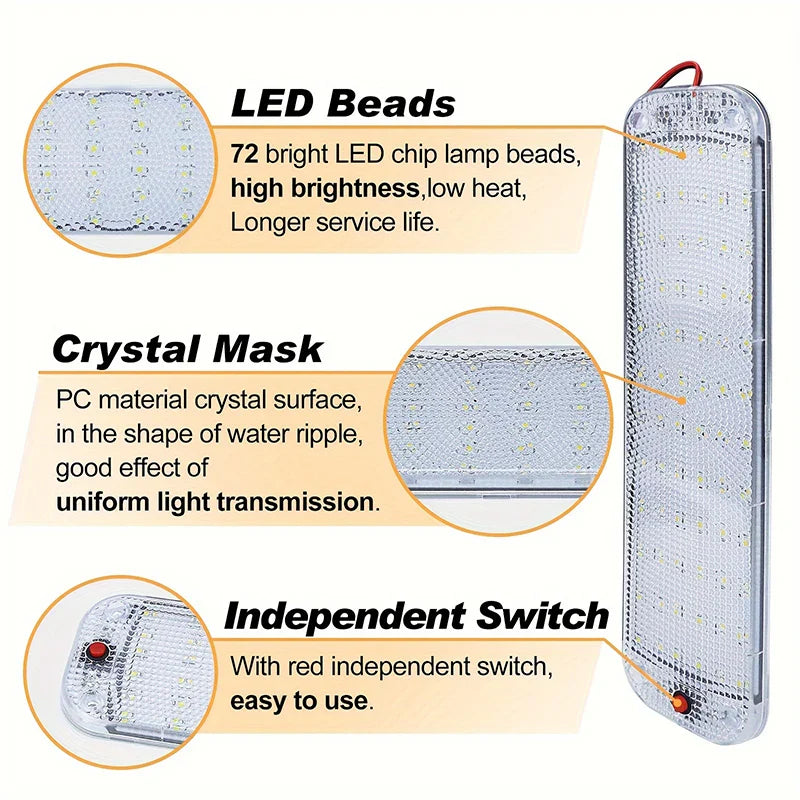 12V-80V 72LED Interior Light Bar Strip Light With Switch LED Car Interior Lamp Lighting Camper  Bus Motorhome Boat Roof Light