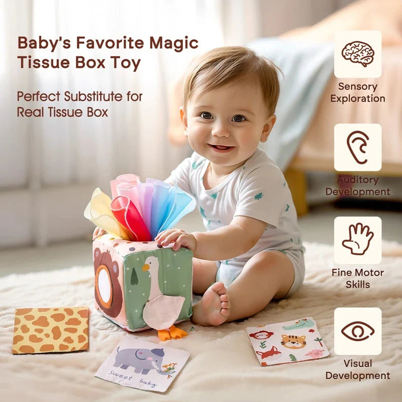 Montessori Cloth Busy Box Animal Tissue Toy