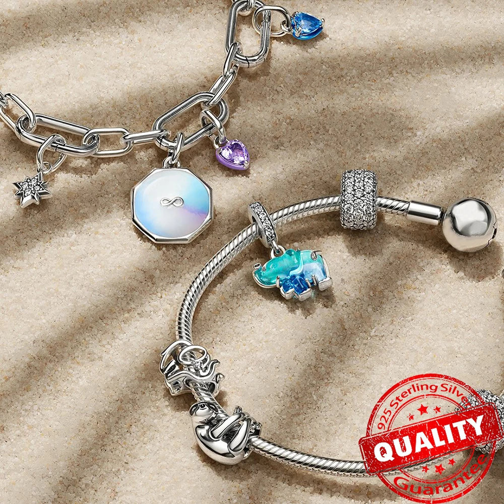 Sparkling Star Mini Dangle Charm - 925 Sterling Silver Green Heart Charm for Me Bracelet, Zircon & Crystal Accent, Customizable Girl Party Jewelry