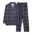 2Pcs Men Pajamas Set Lapel Long Sleeve Single Breasted Tops Elastic Waist Long Pants Comfortable Sleep Set Plaid Print Sleepwear