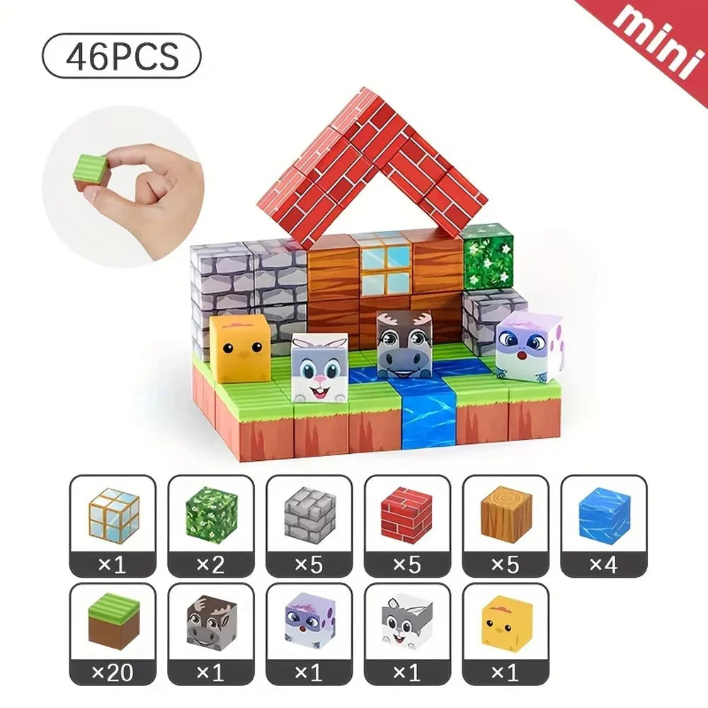 Magnetic Blocks - Build Mine Magnet World Edition Magnetic Cubes Construction Toys for Boys Girls STEM Montessori Sensory Toys
