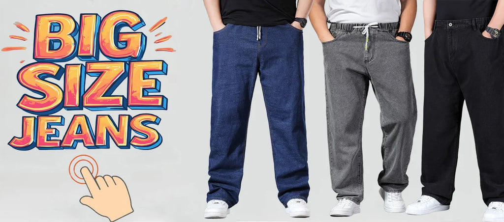 34-50 Sizes Men's Stretch Jeans Straight Leg Denim Pants Extended Sizing Blue/Black Streetwear Relaxed Fit for Work & Casual