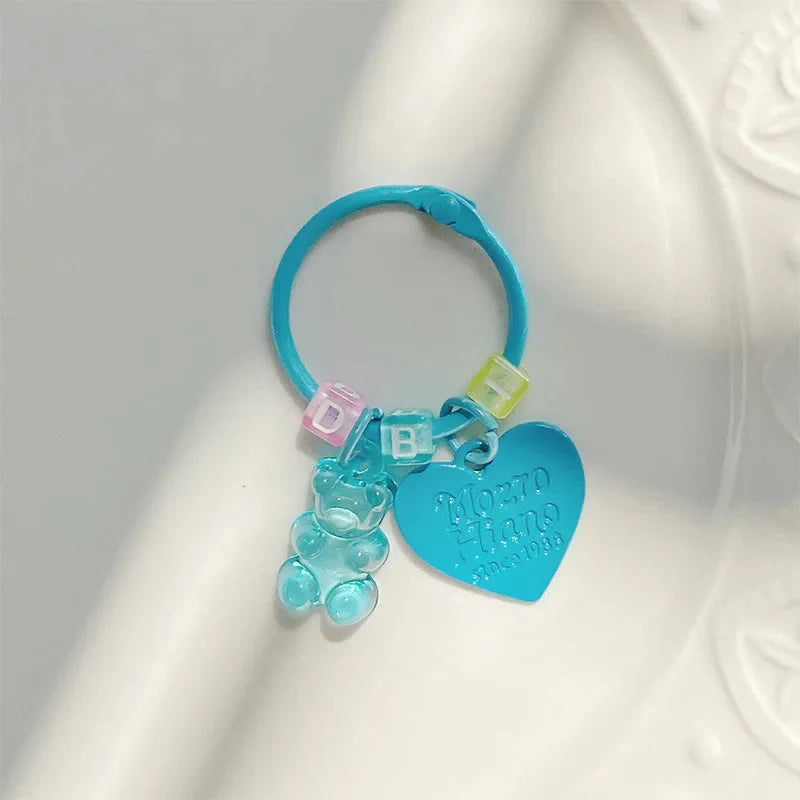 10pcs Metal Keyrings Buckle With Stars Bear Pendant Colored Keychain For Diy Jewelry Making Key Ring Accessories Wholesale