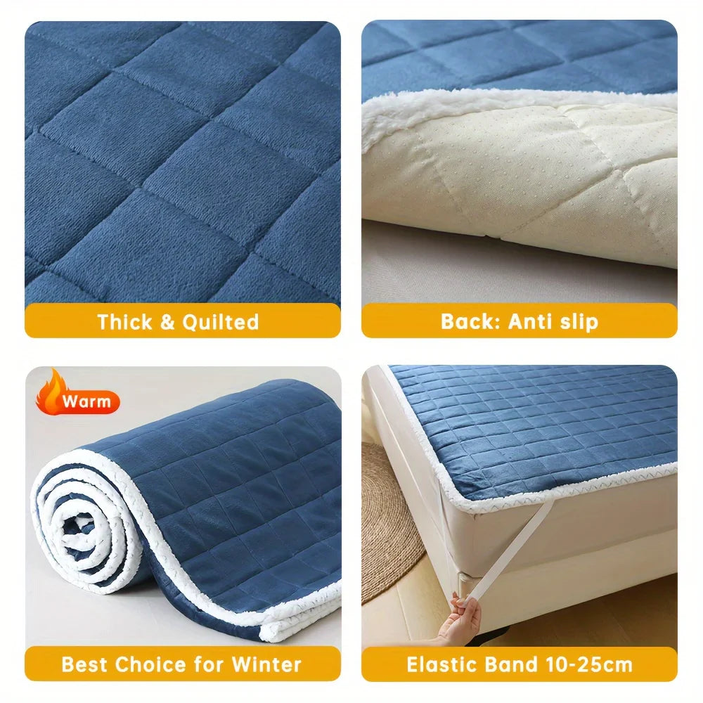 Milk Velvet Mattress Pad Soft Breathable Bedding Protector Queen Size Comfortable Quilted Top Mattress Cover