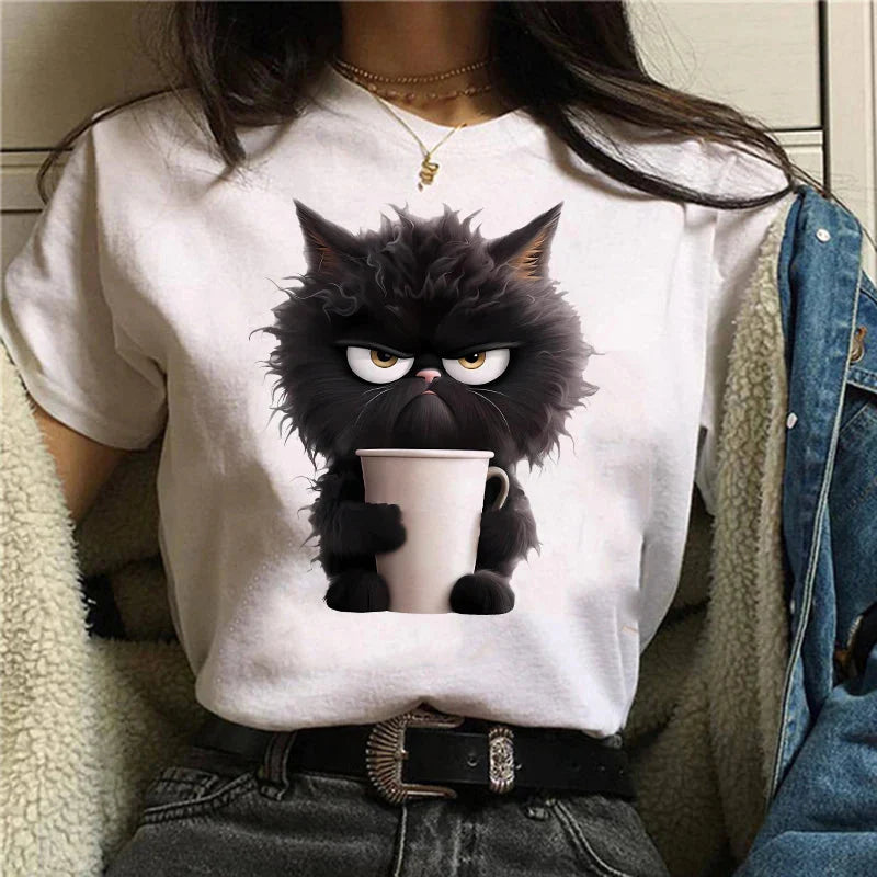 Funny Cat Women’s Summer T-Shirt – Casual Short Sleeve O-Neck Top