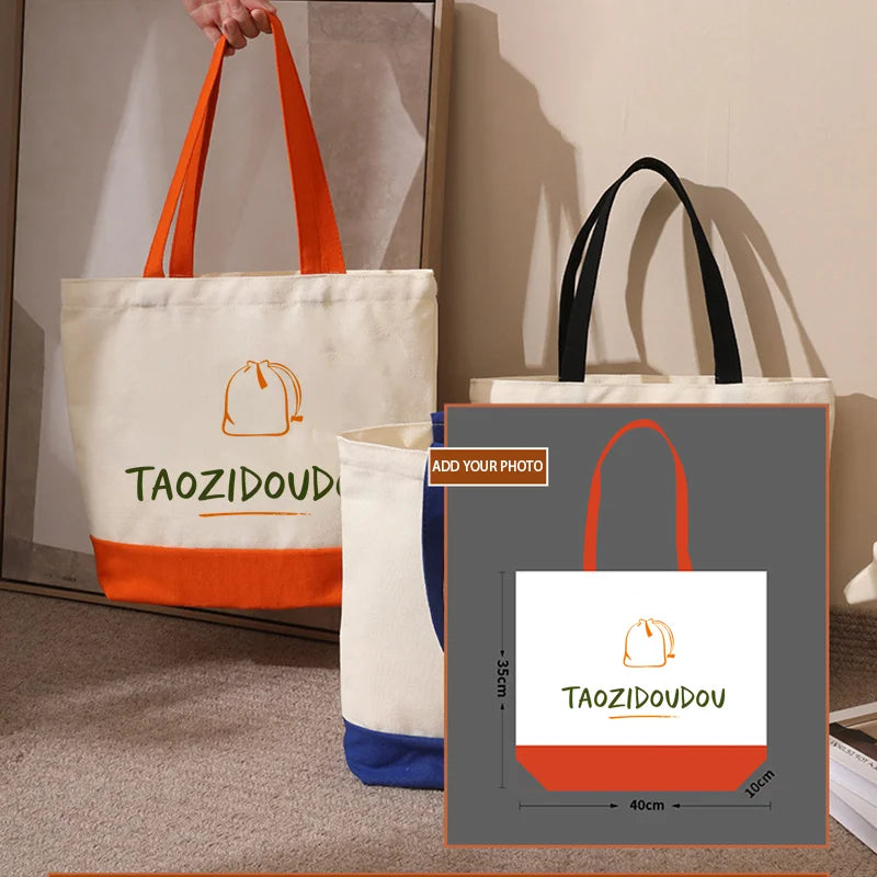 20/50 Pieces/lot Customized Photo/Text Splicing Handbag Women's Canvas Tote Bag Casual Commuting Shopping Bags 40x35x10cm