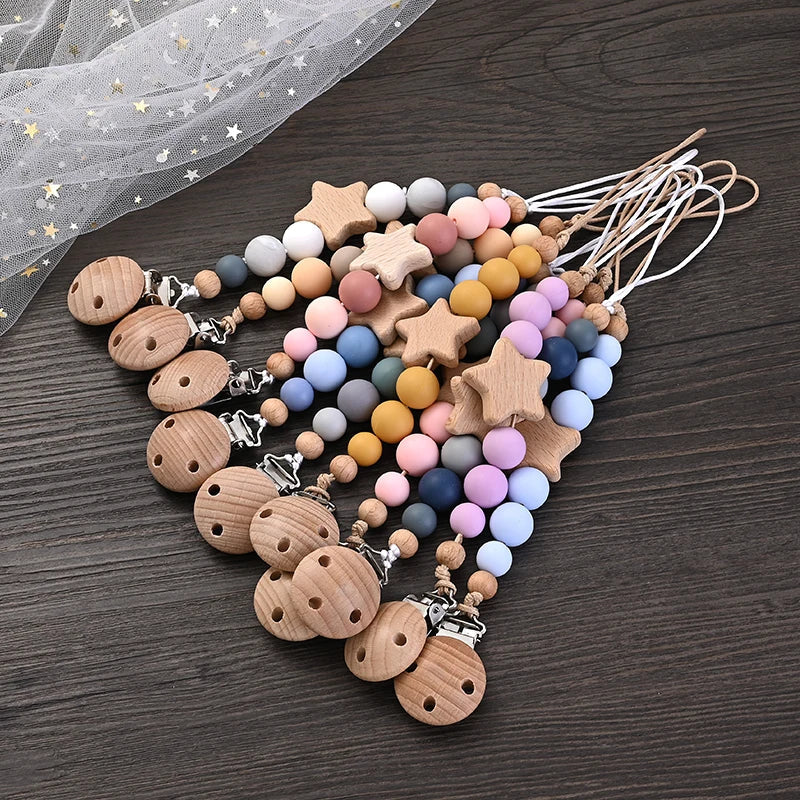 Baby Pacifier Chain Clip Silicone Teether Beads Soother Toy