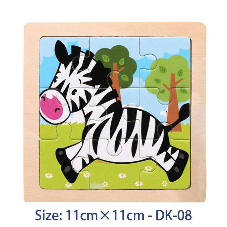 11cm/4.33in Kids Wooden Jigsaw Puzzle Games Cartoon Animal Vehicle Pattern Children Montessori Educational Toys