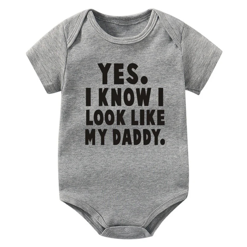 Funny Yes I Know I Look Like My Daddy Letters Print Baby Bodysuit Summer Cotton White Newborn Baby Clothes