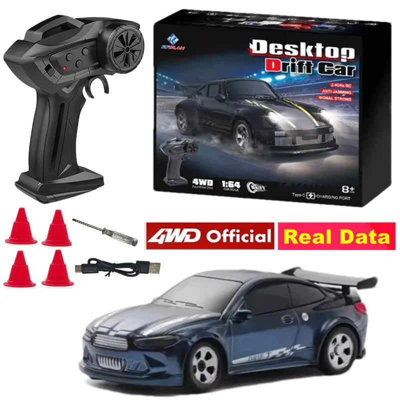 4WD RC Drift Racing Car - 1/43 Mini High-Speed Electric Car with Gyroscope, Realistic Lights, Remote Control Toy for Kids & Adults