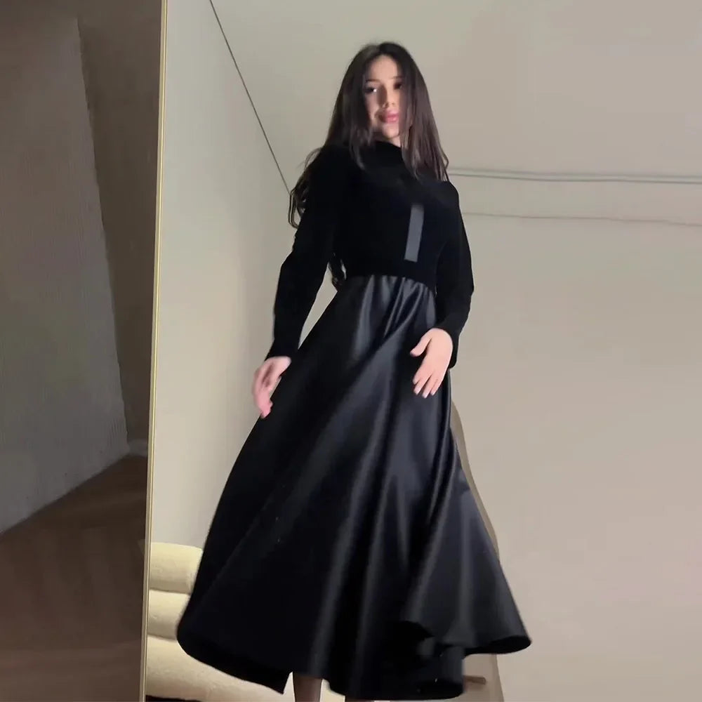 Casual Solid Long Sleeve Velvet Slim Sexy Waist Dress for Women