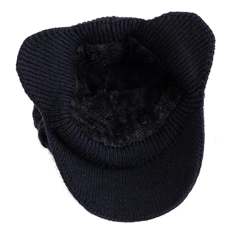 New Unisex Winter Hat Plush Fur Lined Warm Earflap Cap Stylish Soft Beanie Hat  Outdoor Thick Ski Sports Knitted Hat