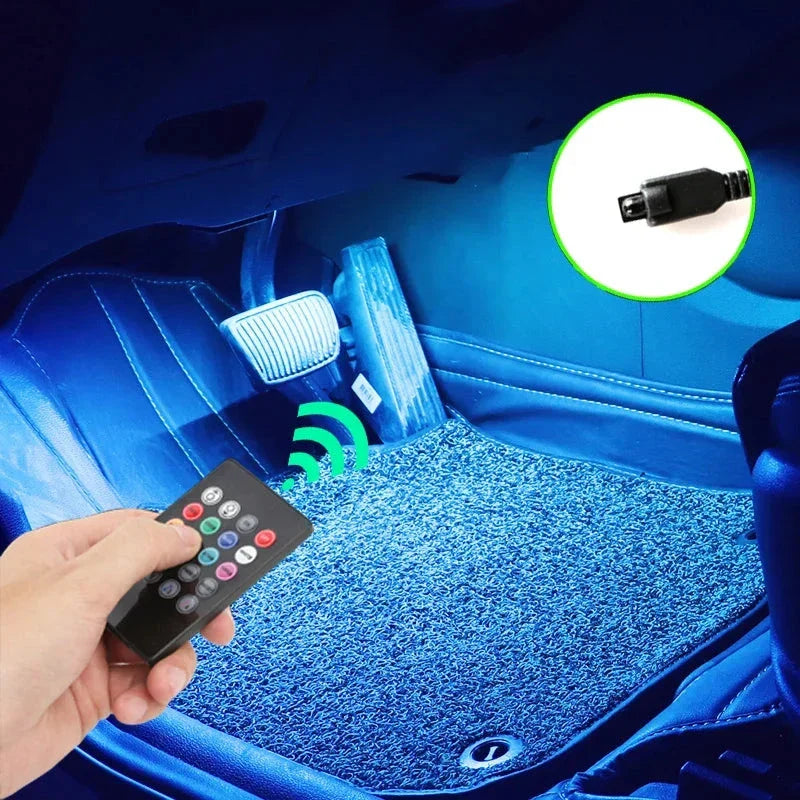 Neon LED Car Interior Ambient Light Kit - RGB Foot Strip with Remote & App Music Control