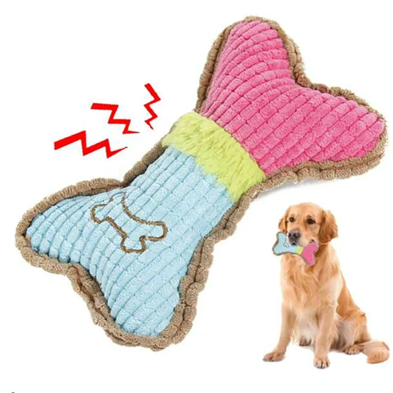 Dog Squeaky Toy - Plush Bone Chew Toy for Small & Medium Puppies