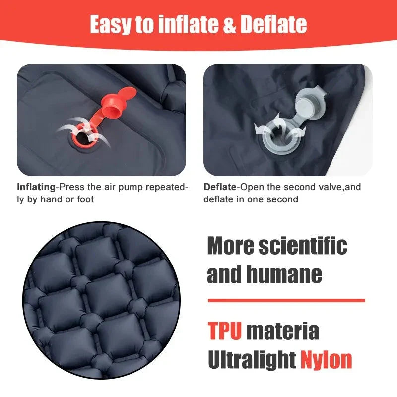 Ultralight Camping Inflatable Mattress with Built-In Pump & Pillow