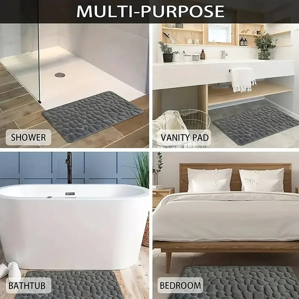 3D Non-Slip Bathroom Mat – Quick-Dry Absorbent Cobblestone Doormat