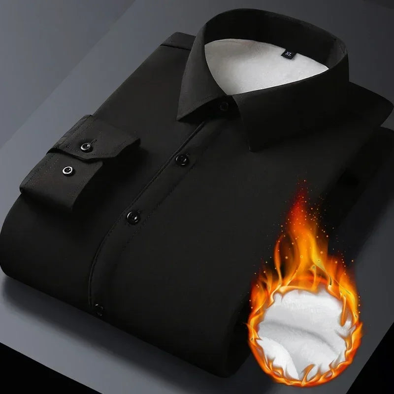 Men's Autumn Winter Long Sleeve Shirts Warm Fleece Stretch Shirt
