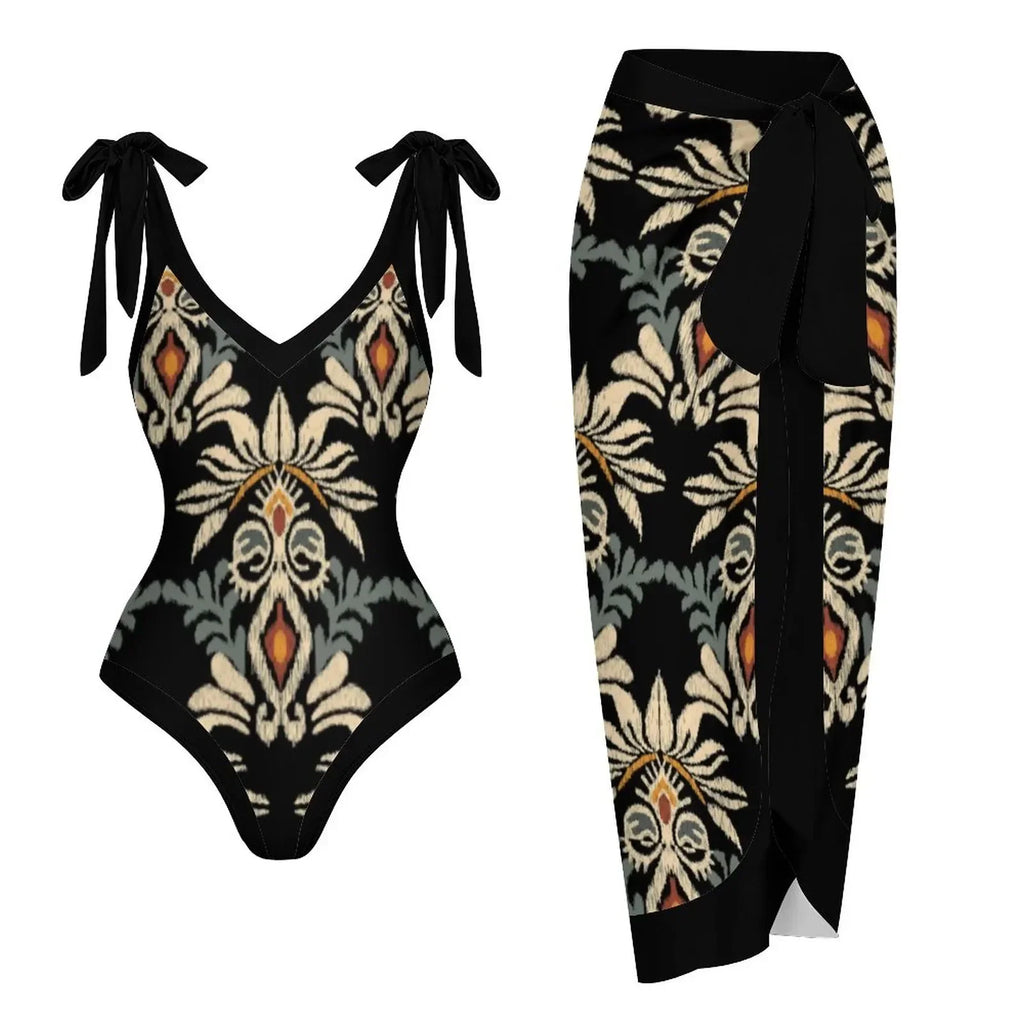 2-Piece Women Brazilian Floral Printed Ruffle Bikinis Strappy Bandage Swimwear