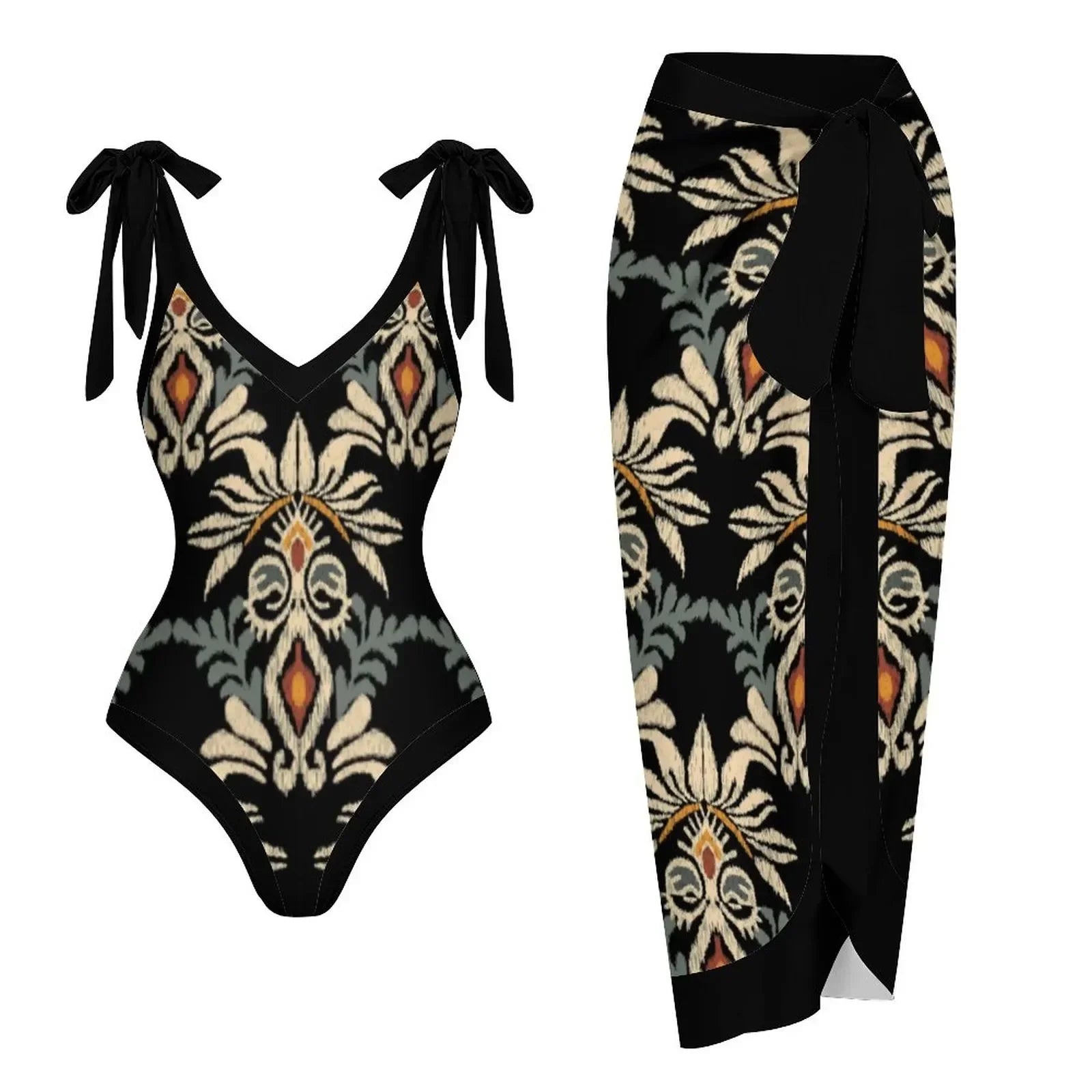 2-Piece Women Brazilian Floral Printed Ruffle Bikinis Strappy Bandage Swimwear