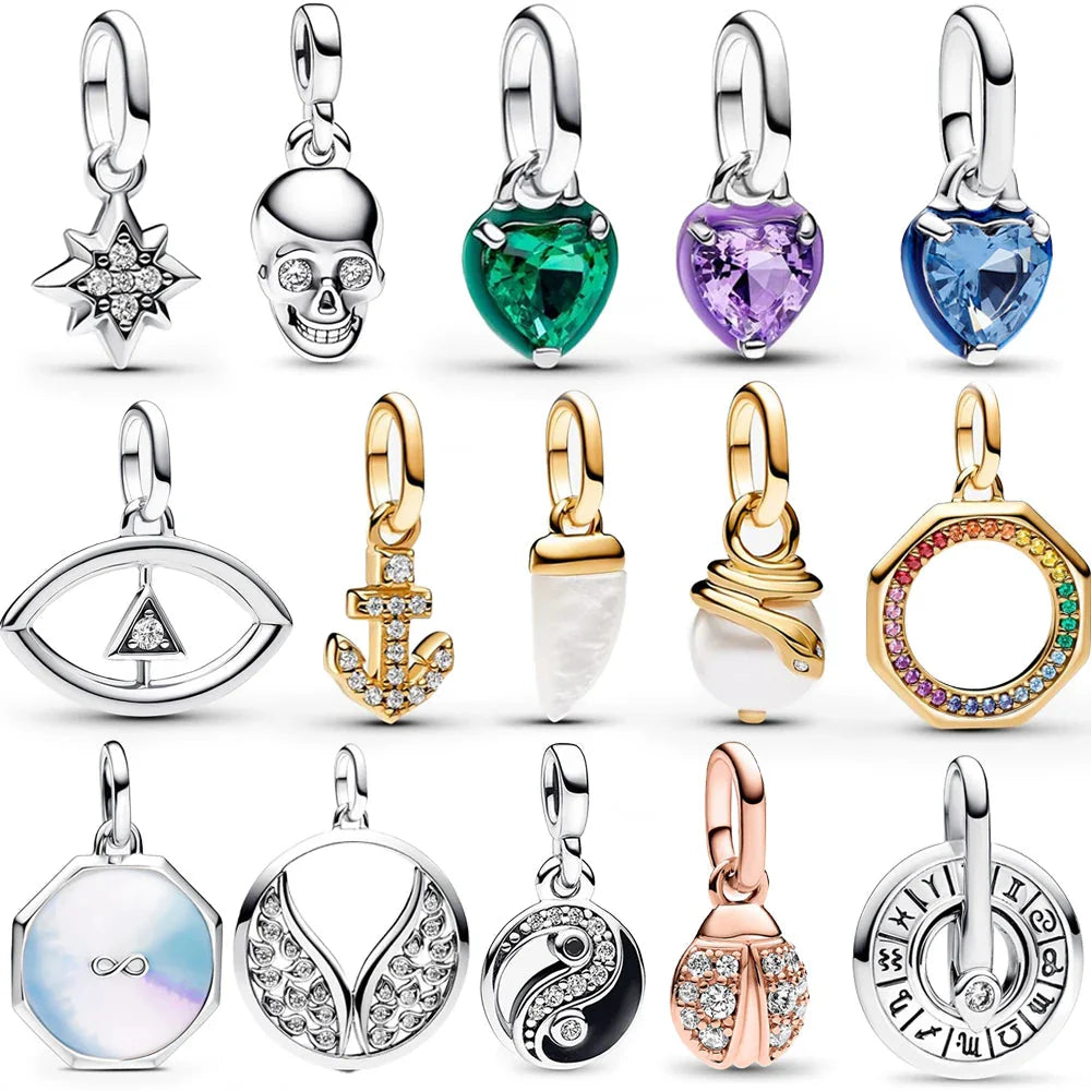 Sparkling Star Mini Dangle Charm - 925 Sterling Silver Green Heart Charm for Me Bracelet, Zircon & Crystal Accent, Customizable Girl Party Jewelry