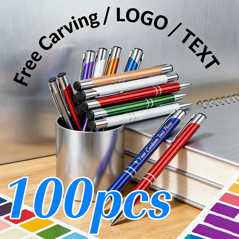 100pcs/lot Hot Sell Metal Ballpoint Pen Support Custom Logo Advertising Wholesale Personalized Pen Advertising Promotional Gift