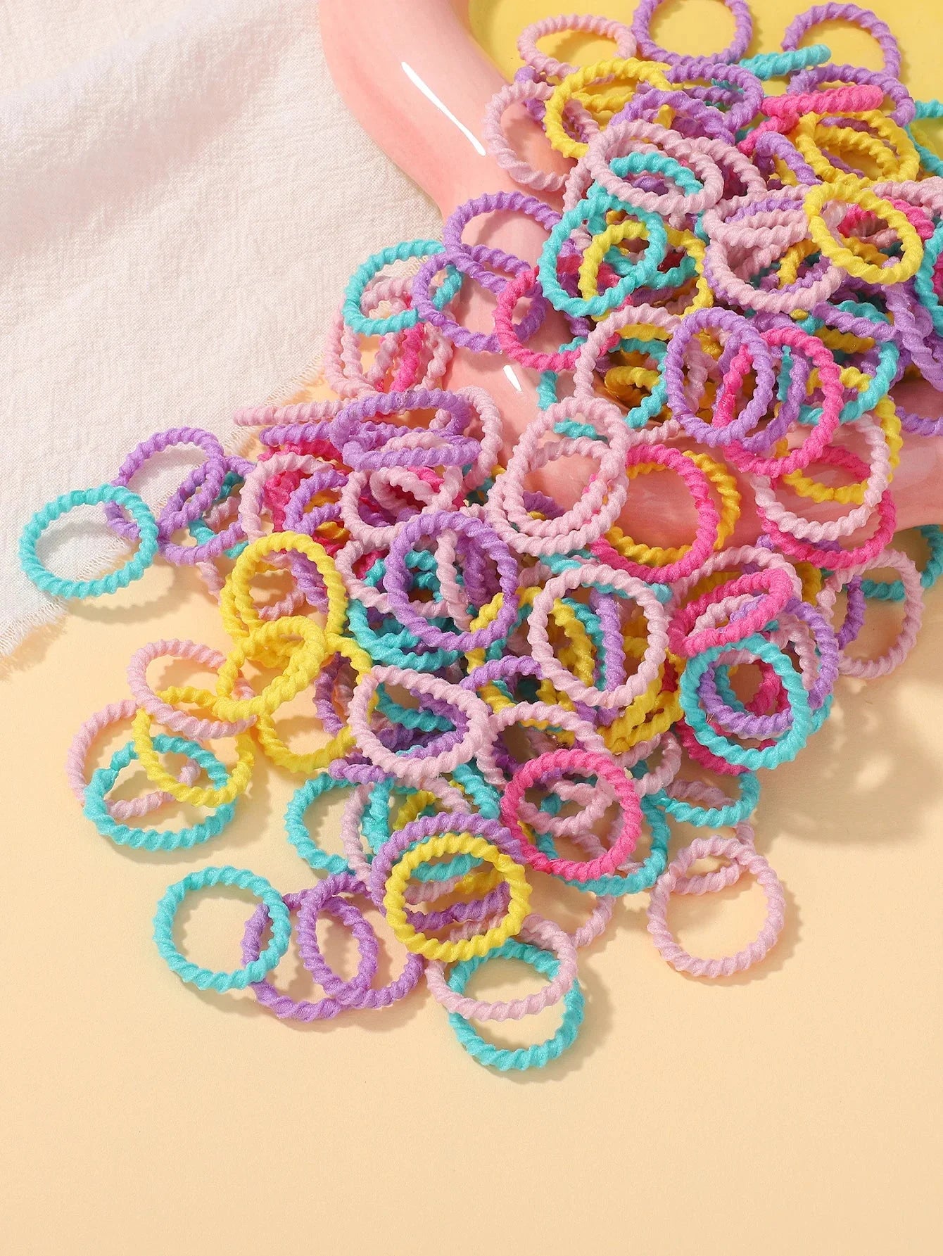 100pcs Kids Rubber Bands – Colorful Hair Scrunchies for Toddlers