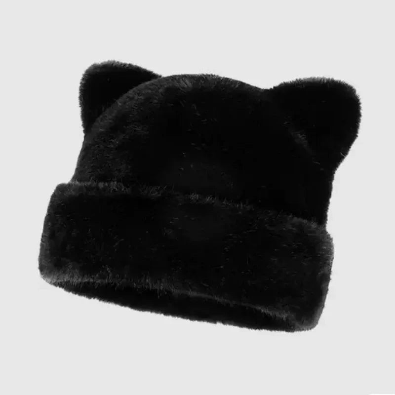 Leopard print plush teddy bear hat for women, sweet and cute, thick and warm, retro and versatile, hooded beanie.