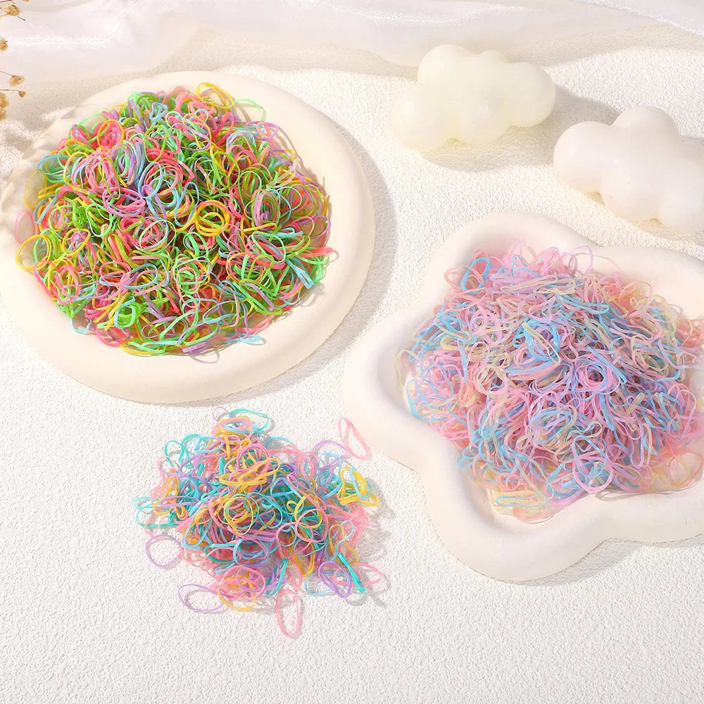 500/1000Pcs Colourful Hair Ties for Girls Kids Ponytail Holder Bands