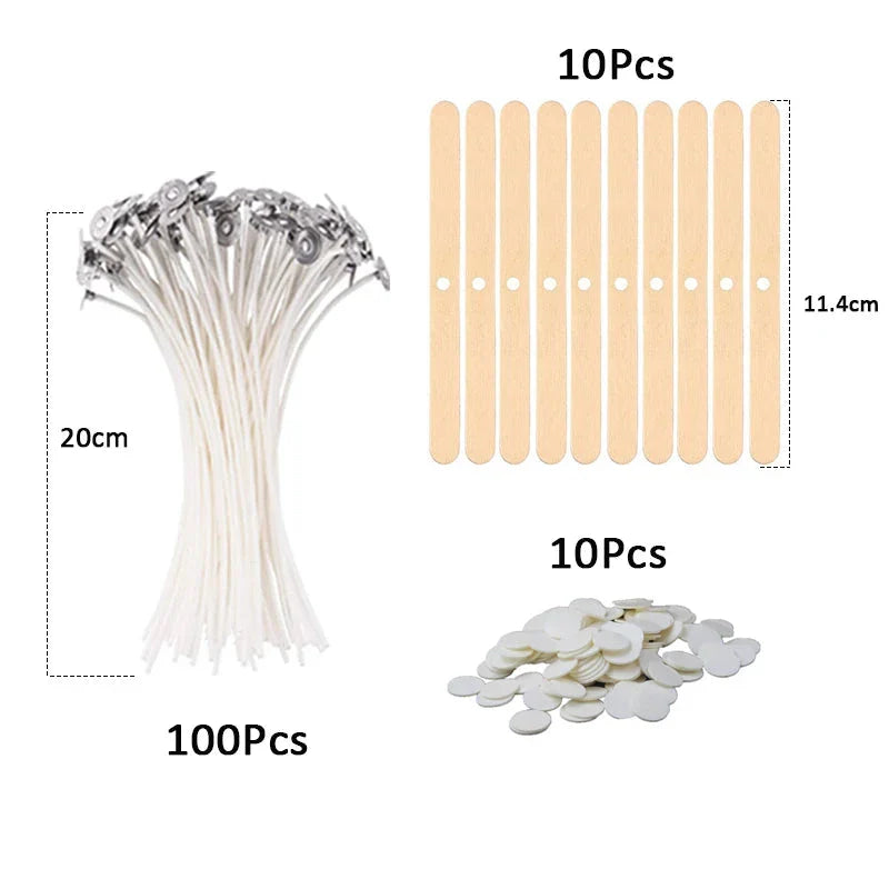 120Pcs Waxed Cotton Candle Wicks with Metal Stand – Smokeless Pre-Waxed Wick Set for DIY Candle Making, Soy & Paraffin Wax Supplies