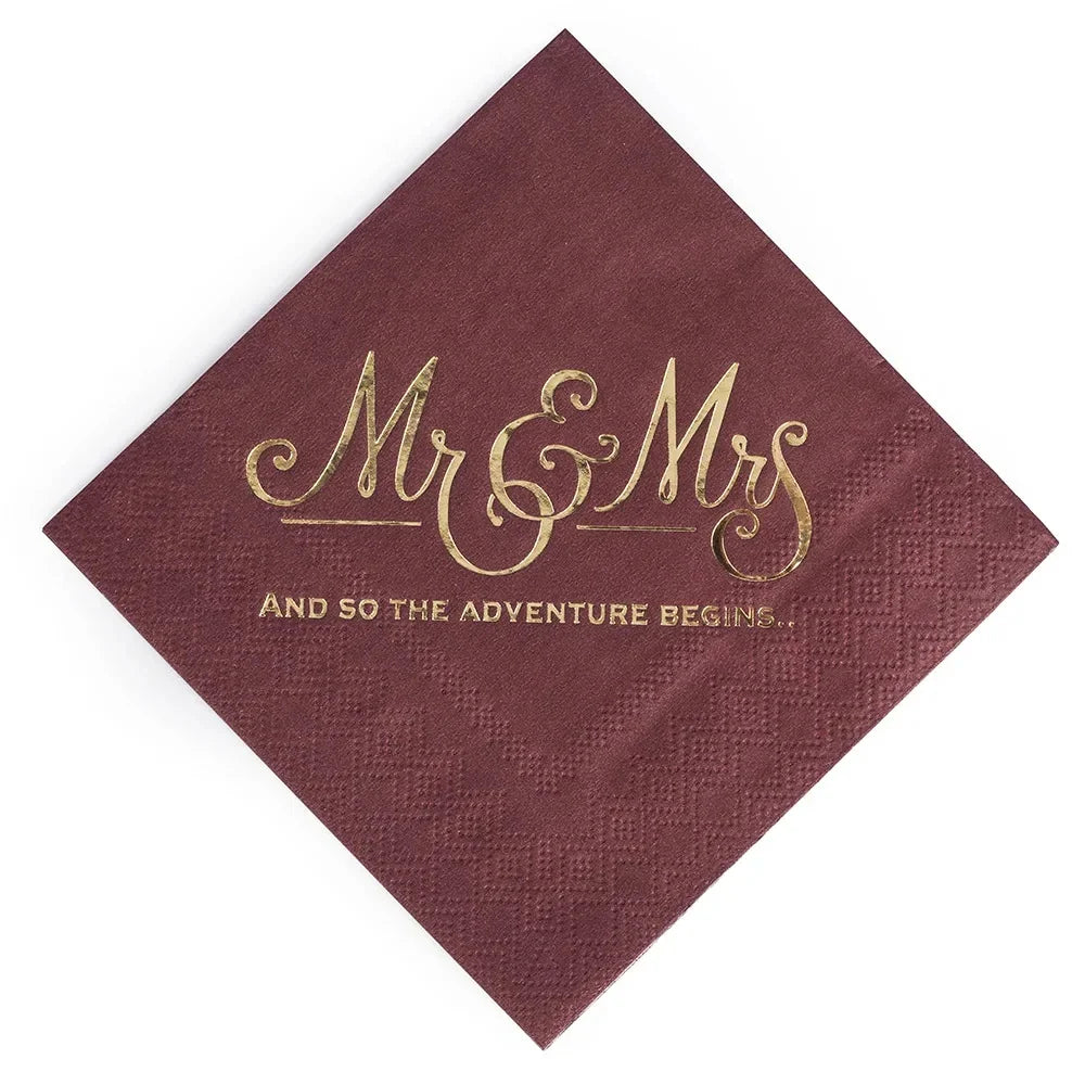 100PCS Mr&Mrs Wedding Paper Napkins Disposable 3-PLY 10inch Bronzing Cocktail Beverage Dessert Napkins for Wedding Anniversary