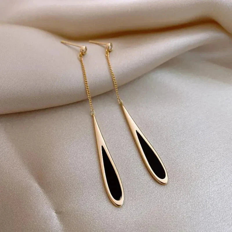 Geometric Square Tassel Drop Earrings – Gold Korean Fashion Jewelry