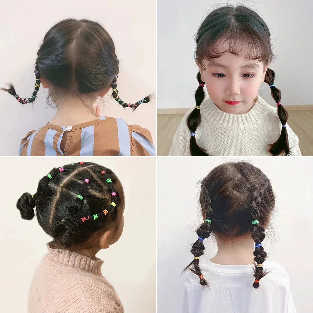 500/1000Pcs Colourful Hair Ties for Girls Kids Ponytail Holder Bands
