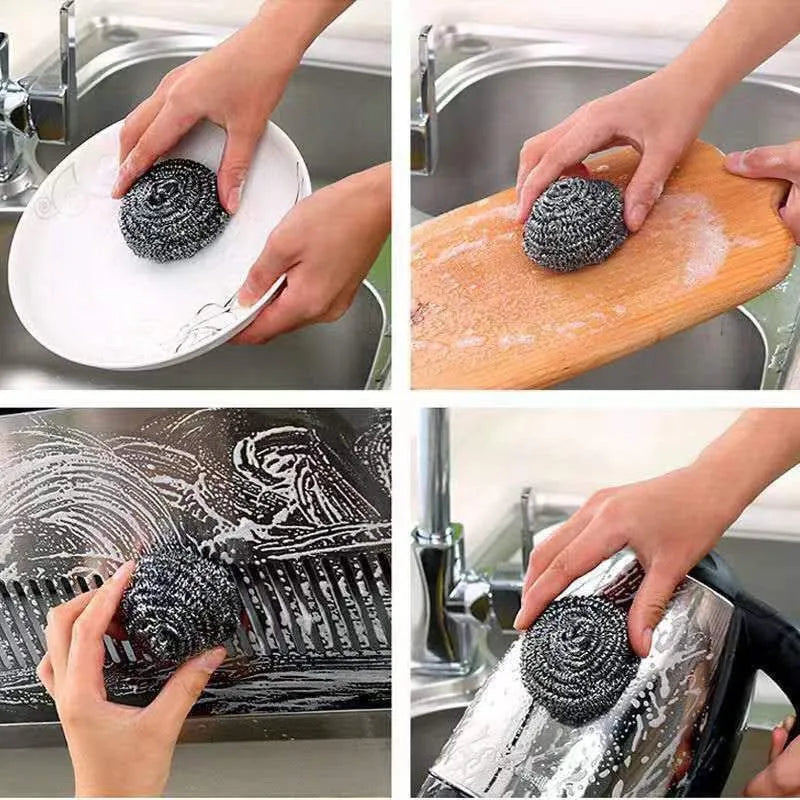30/1pcs Steel Wire Dishwashing Cleaning Ball Kitchen Pot Pans Dishes Oil Rust Remover Brushes