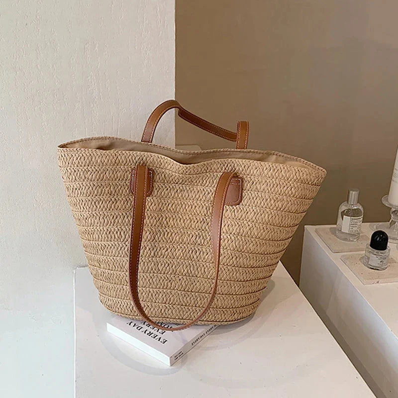 Women’s Straw Woven Shoulder Bag – Large Capacity Summer Beach Tote