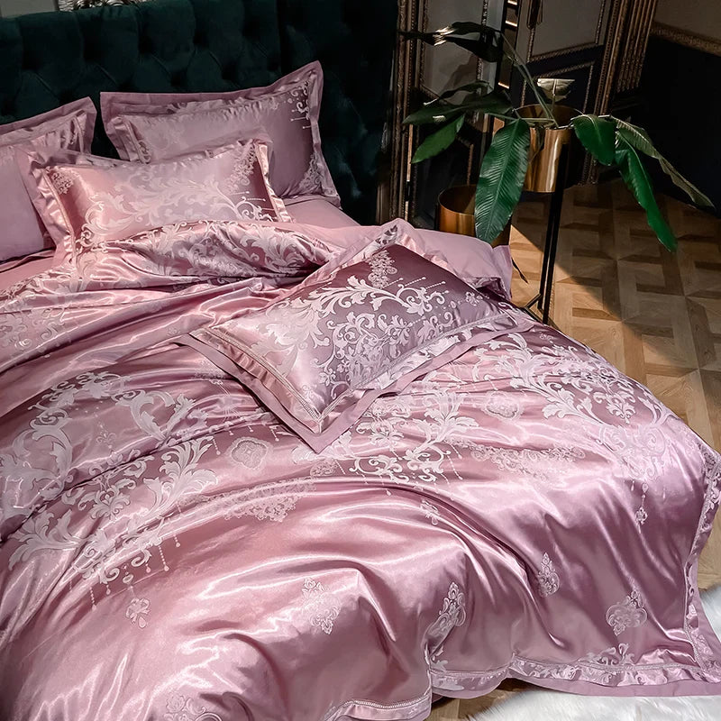 Soft Satin Jacquard Cotton Bedding Set, Luxury Duvet Cover, Blue, Gold, Gray, Queen, King Bed Sheet, Pillowcases, Home Textiles
