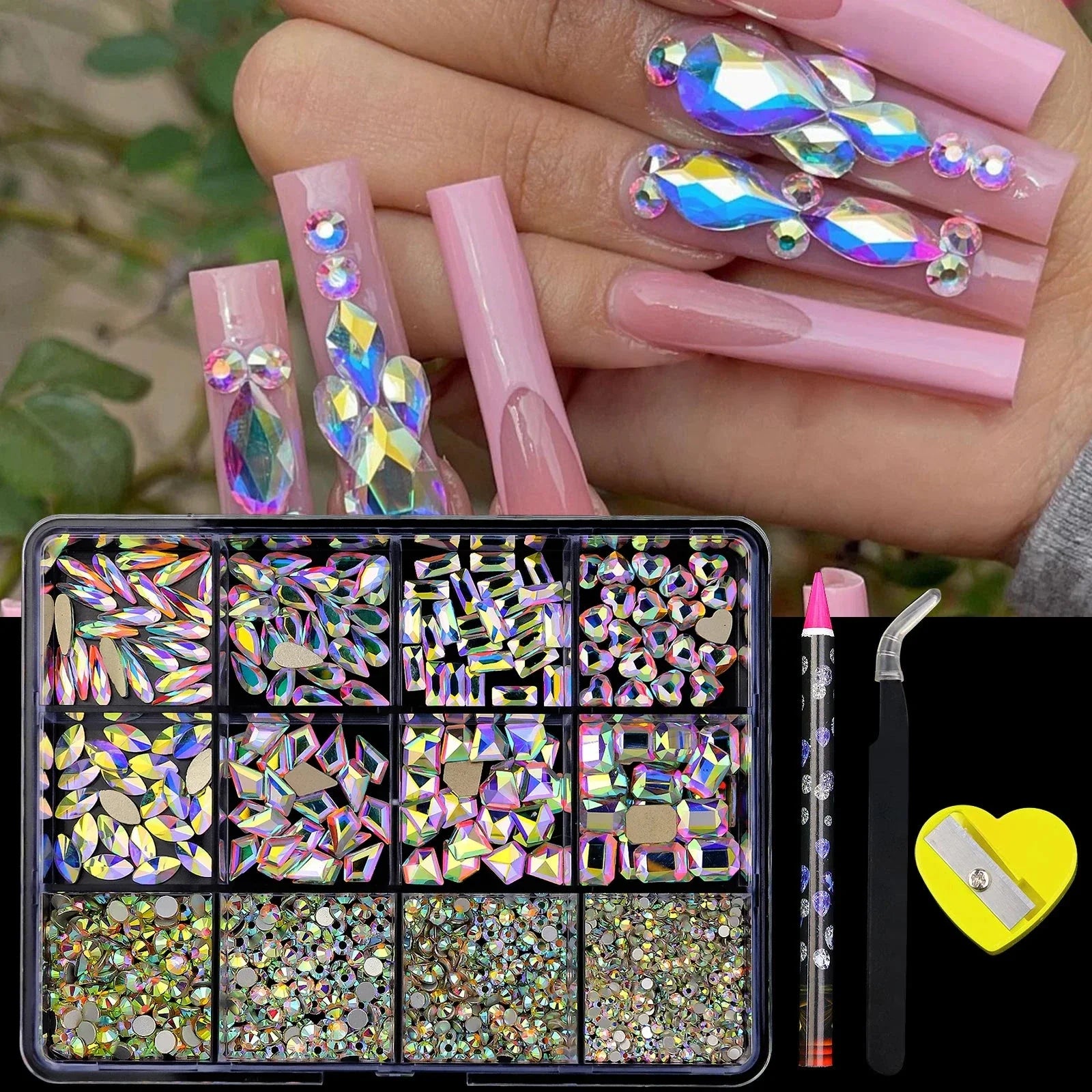12 Grid Diamond Jewelry Set for Nail Art - Luxe Rhinestone Decorations