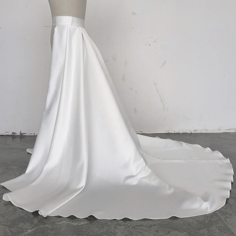 Satin Bridal Detachable Long Train Wedding Removable Skirt for Dresses