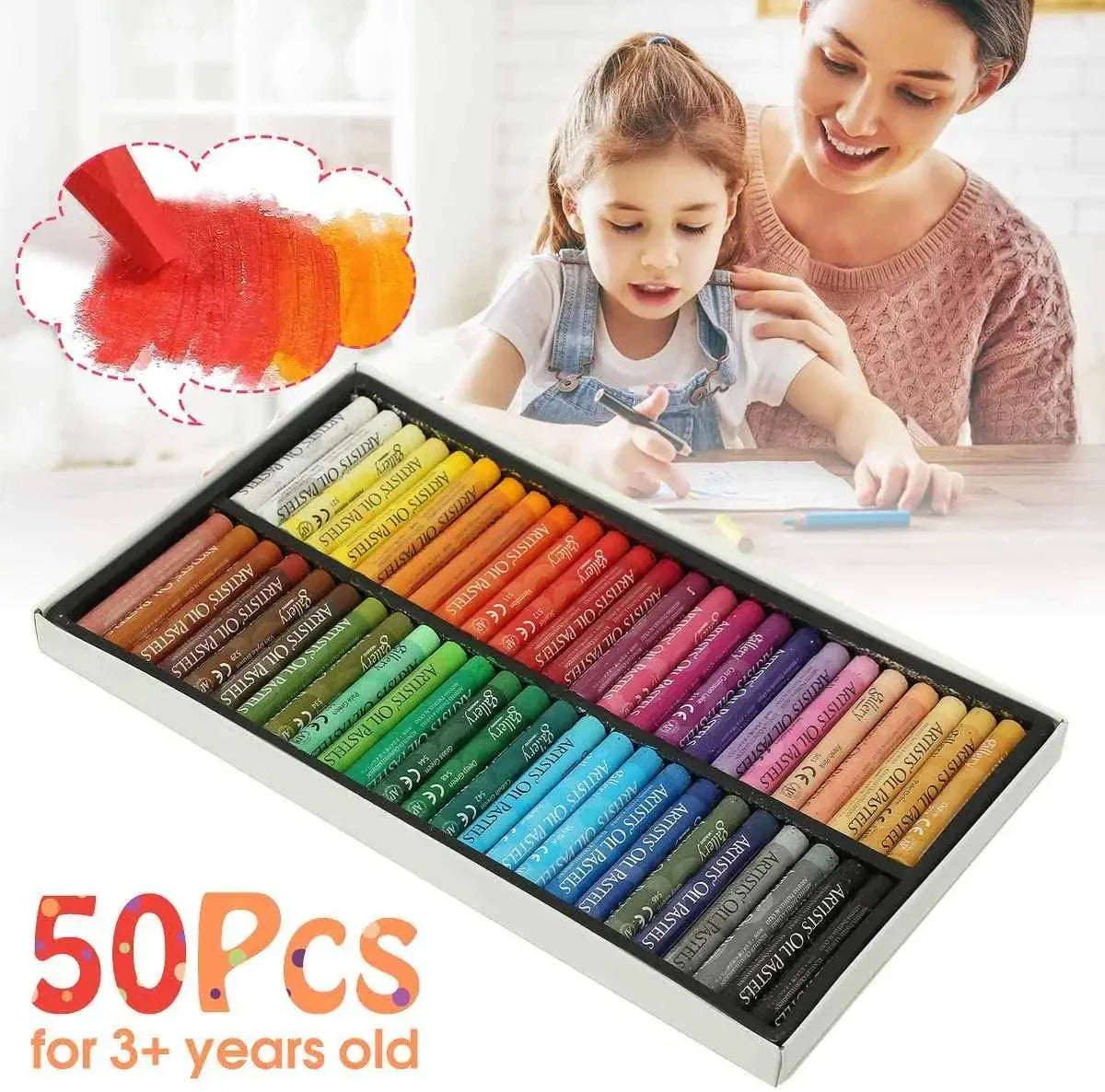 Artist Oil Pastel Set - 12/25/50 Colors, Non-Toxic Washable Crayons for Drawing & Painting