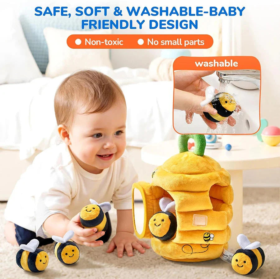Soft Baby Beehive Toy with 5 Sensory Rattles for 6-12 Months