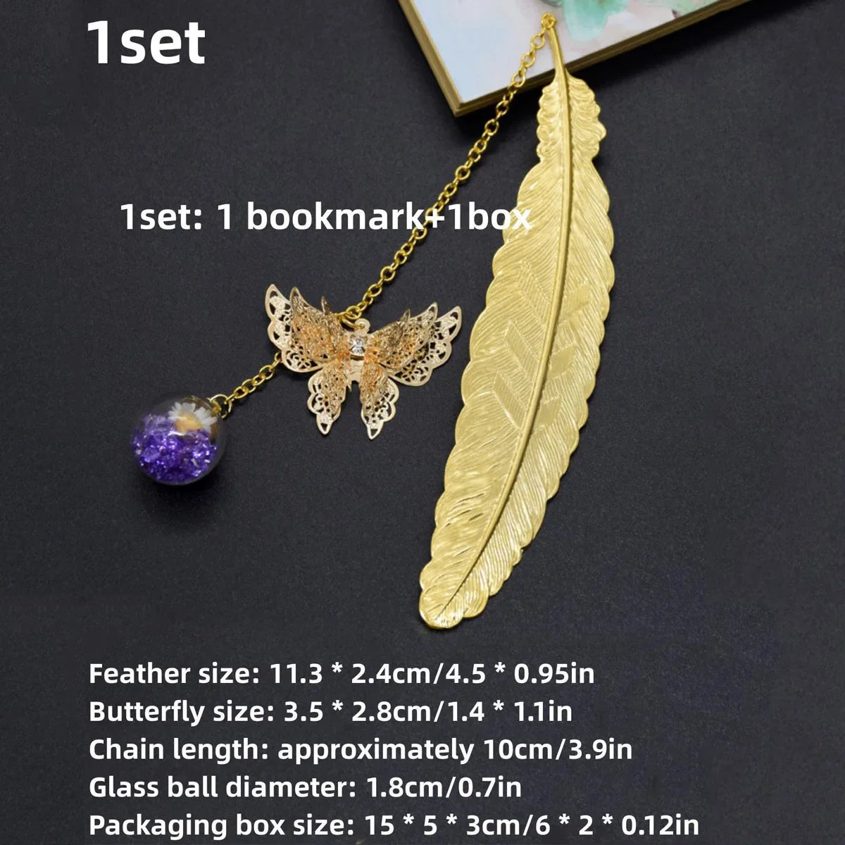 1pc Chinese Style Metal Feather Bookmark Creative Immortal Dried Flower Butterfly Leaf Student Bookmark Teacher's Day Gift